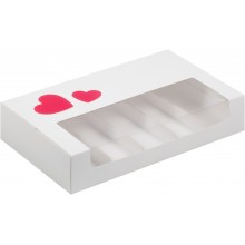 Коробка для эклеров 25х15х5cм с сердечками белая с 4 ложементами